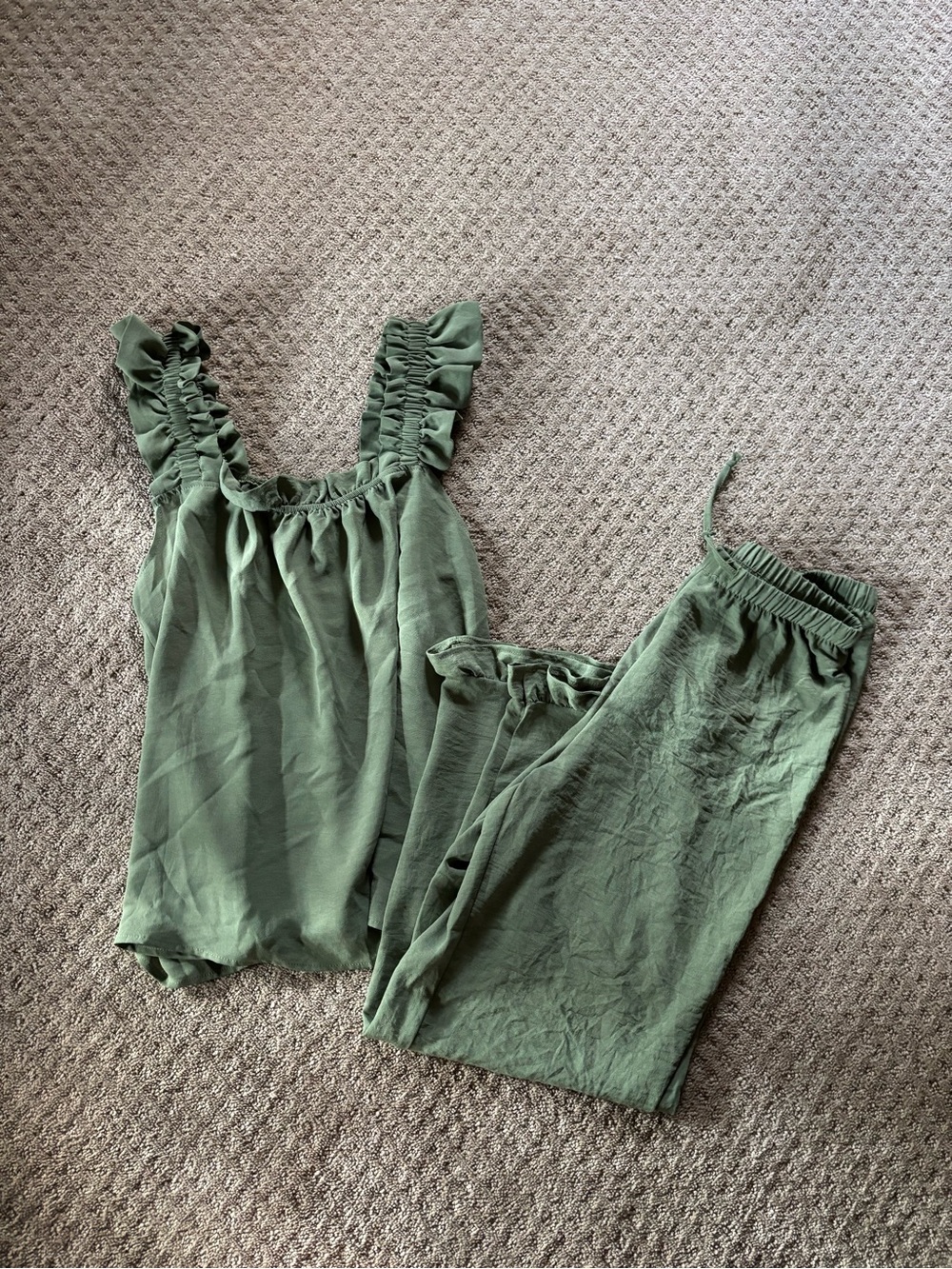 Amazon Women’s Ruffle Olive Green PJ Set